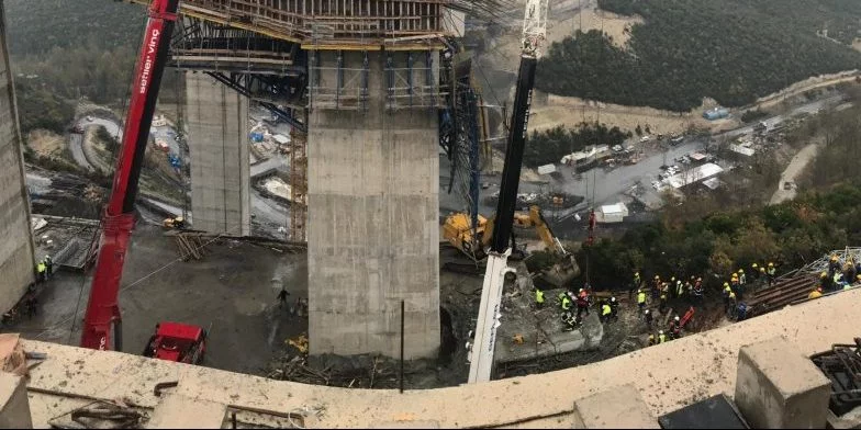 Korkun kaza işçilerin üzerine beton blok düştü