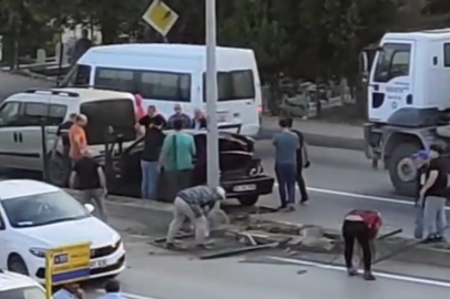 Freni patlayan kamyon otomobile çarptı: 2 yaralı