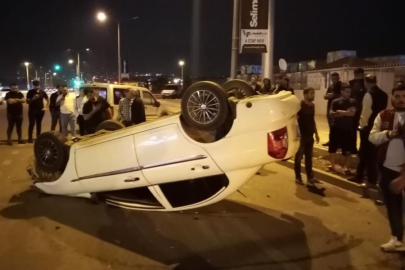 Sürücünün kontrolünden çıkan otomobil takla attı