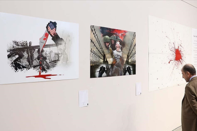 Sanatçılar Gazze'de yaşananlara kendi kanlarından yaptıkları eserlerle dikkati çekti