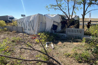 Tır şarampole devrildi, sürücü yaralandı