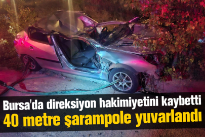 Bursa'da direksiyon hakimiyetini kaybetti 40 metre şarampole yuvarlandı