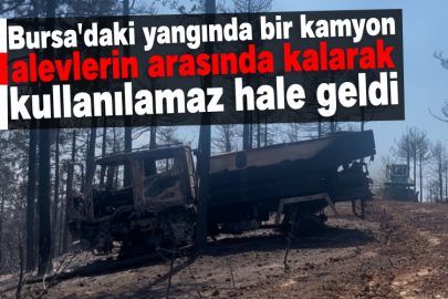 Bursa'daki yangında bir kamyon alevlerin arasında kalarak kullanılamaz hale geldi