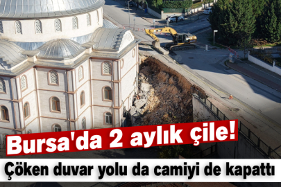 Bursa'da 2 aylık çile! Çöken duvar yolu da camiyi de kapattı