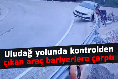 Uludağ yolunda kontrolden çıkan araç bariyerlere çarptı