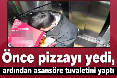 Önce pizzayı yedi, ardından asansöre tuvaletini yaptı