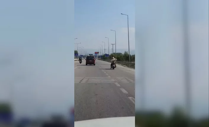 Bursa'da köpeğin motosiklet arkasındaki tehlikeli yolculuğu kameraya yansıdı