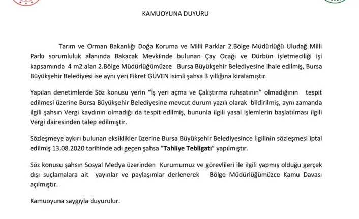 Bursa'da Milli Parklar'dan 'Bakacak çaycısı' hakkında açıklama!