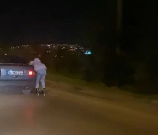 Bursa'da patenli gencin tehlikeli yolculuğu kamerada