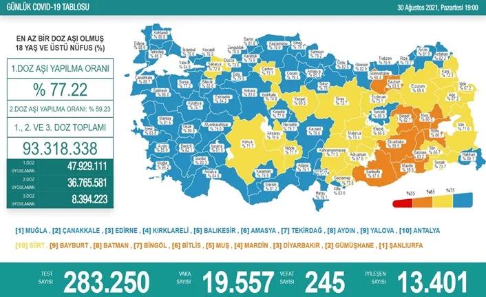 Son 24 saatte 19 bin 557 kişinin Kovid-19 testi pozitif çıktı