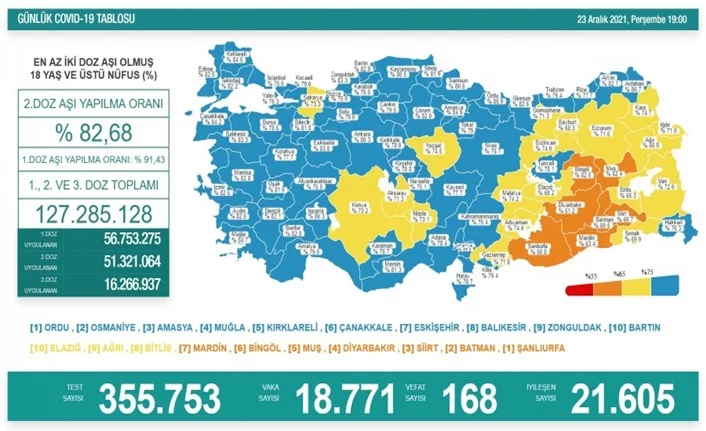 Türkiye'de son 24 saatte 18 bin 771 yeni vaka!