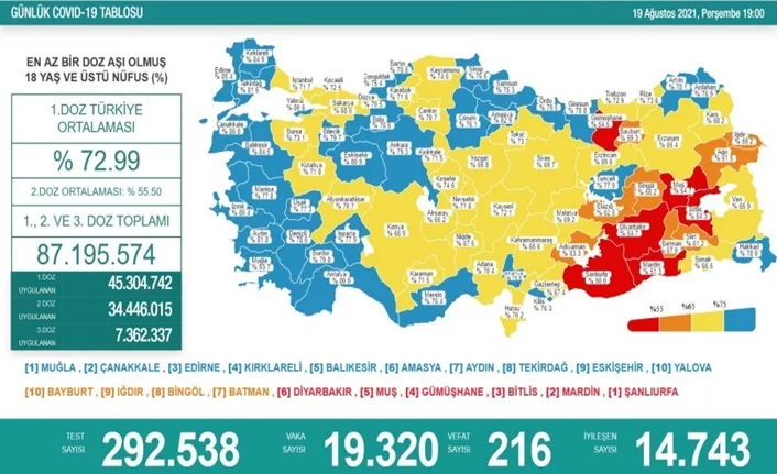 Türkiye'de son 24 saatte 19 bin 320 yeni vaka!