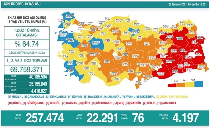 Türkiye'de son 24 saatte 22 bin 291 yeni vaka!