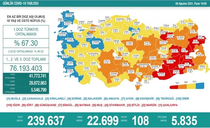 Türkiye'de son 24 saatte 22 bin 699 yeni vaka!