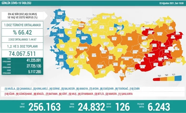 Türkiye'de son 24 saatte 24 bin 832 yeni vaka!