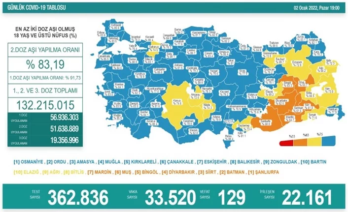 Türkiye'de son 24 saatte 33 bin 520 vaka!