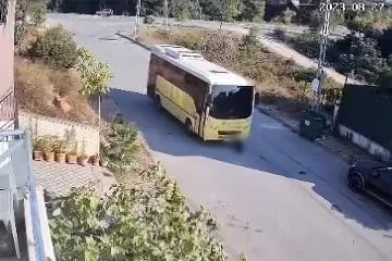 Tuzla'da halk otobüsü şoförünün yolda yatan köpeği ezmesi kamerada